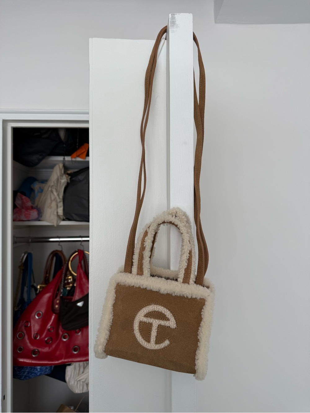Telfar x Ugg Chestnut Small Bag with Shearling Trim